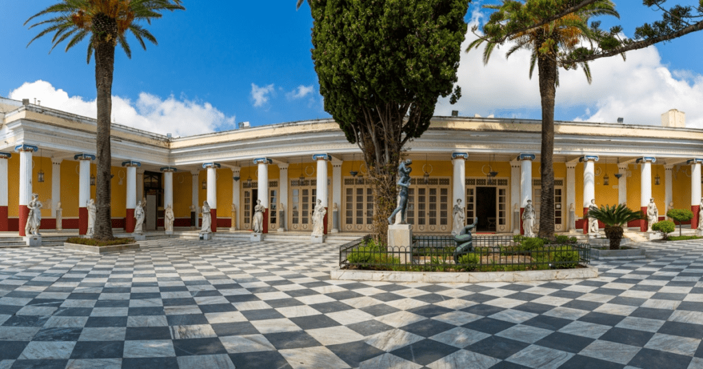 Achilleion Palace. This grand palace was built by Empress Elisabeth of Austria in the late 19th century and offers breathtaking views of the surrounding landscape.